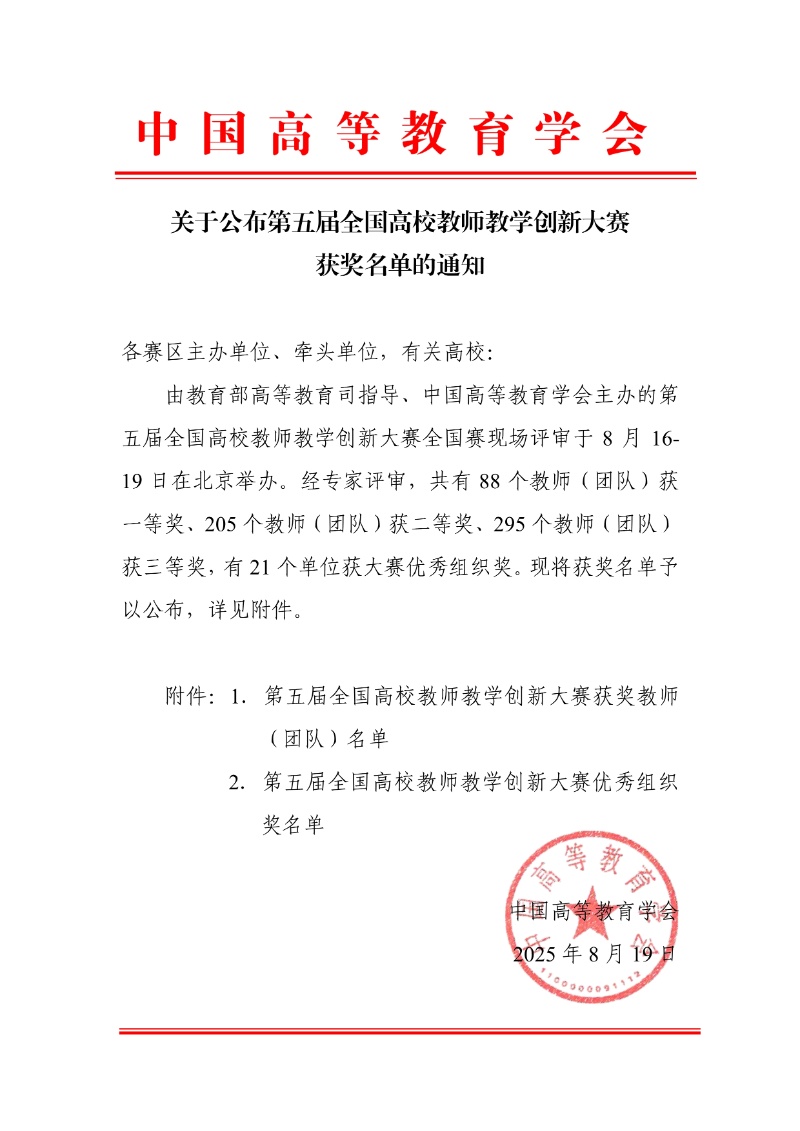 關于公布第五屆全國高校教師教學創新大賽獲獎名單的通知1_resized.jpg